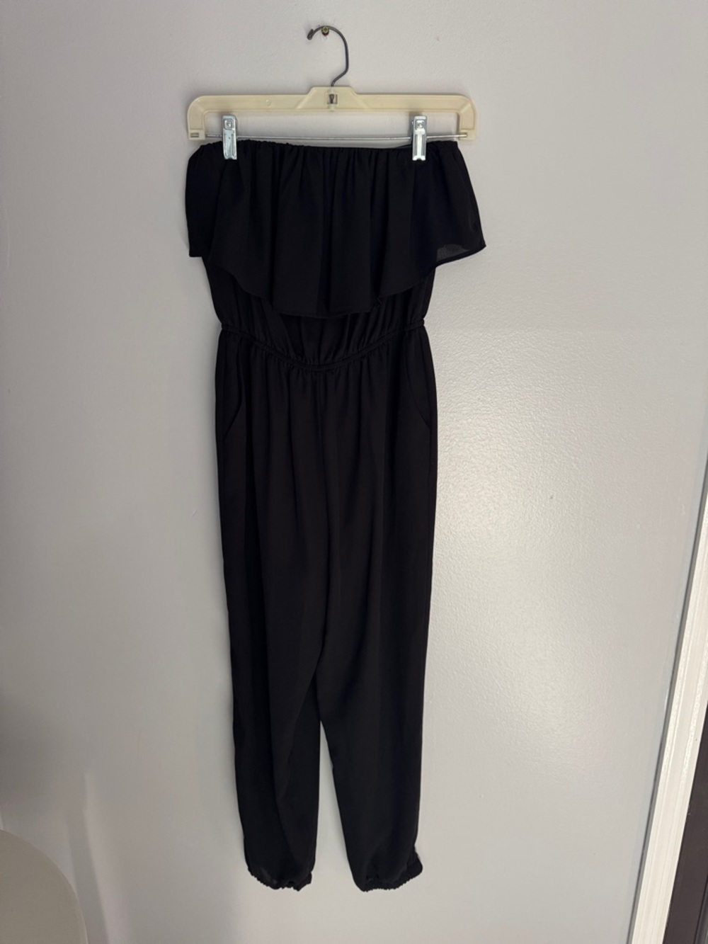 princess vera wang Black Strapless Ruffle Jumpsuit